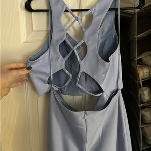 La Femme Light Blue Formal Dress with Sleek Silhouette